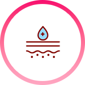 Icon showing improvement of deep wrinkles, skin elasticity, regeneration, hydration, and dermal density